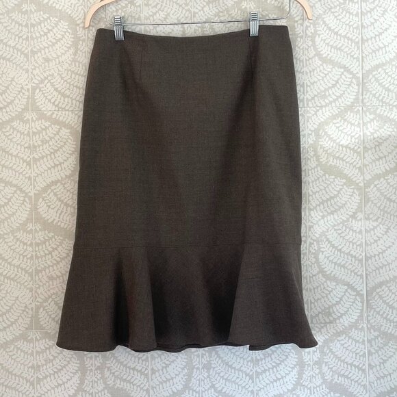 Brown Wool Blend Lightweight Fit & Flare Ruffle Hem, Career, Work Skirt Size 12 - Picture 1 of 11